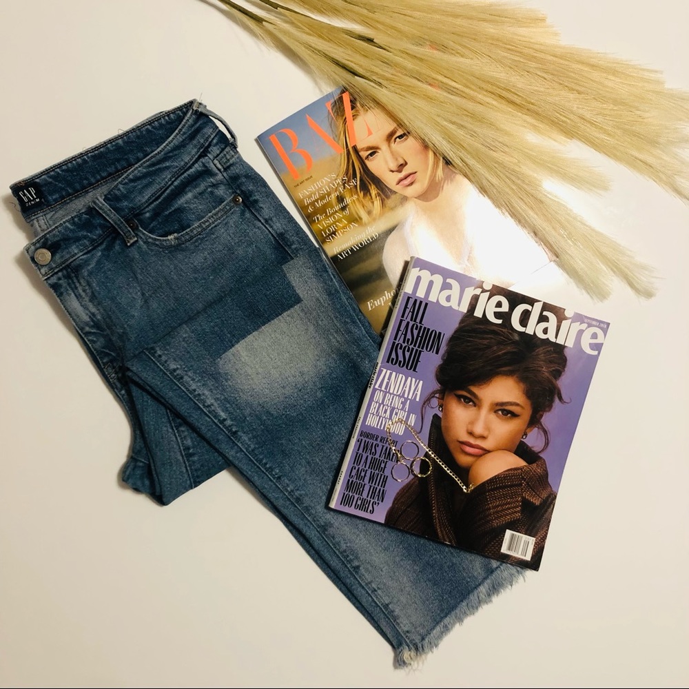 Gap Girlfriend Patch Ripped Bllue Jeans